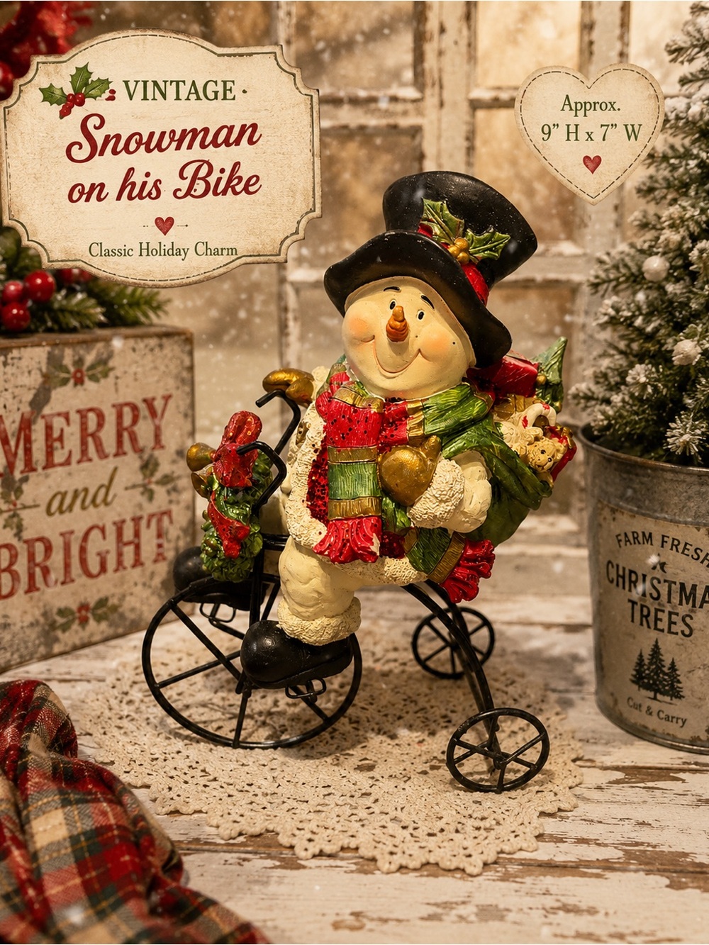 Source Unknown Cream Snowman Figurine with Red & Green Accents